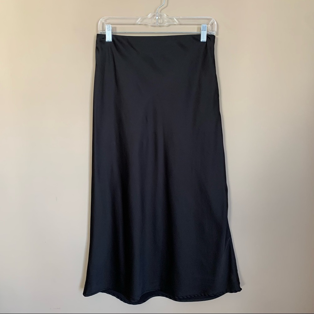 Forever 21 Black Silky Midi Length Skirt
